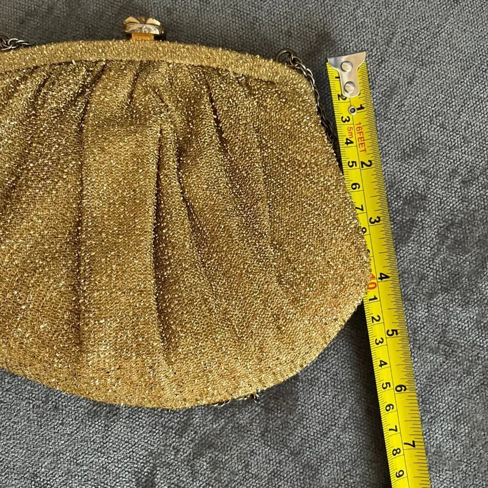 Gold Fabric Vintage Clutch with Chain